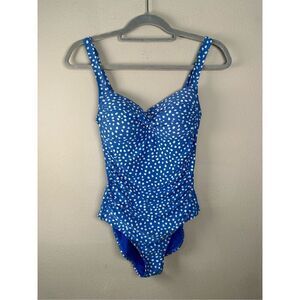 Niptuck Swim One Piece bathing suit Blue White Polka Dot sz 6